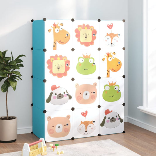 Scaffale Portaoggetti per Bambini con 12 Cubi Blu in PP - homemem39