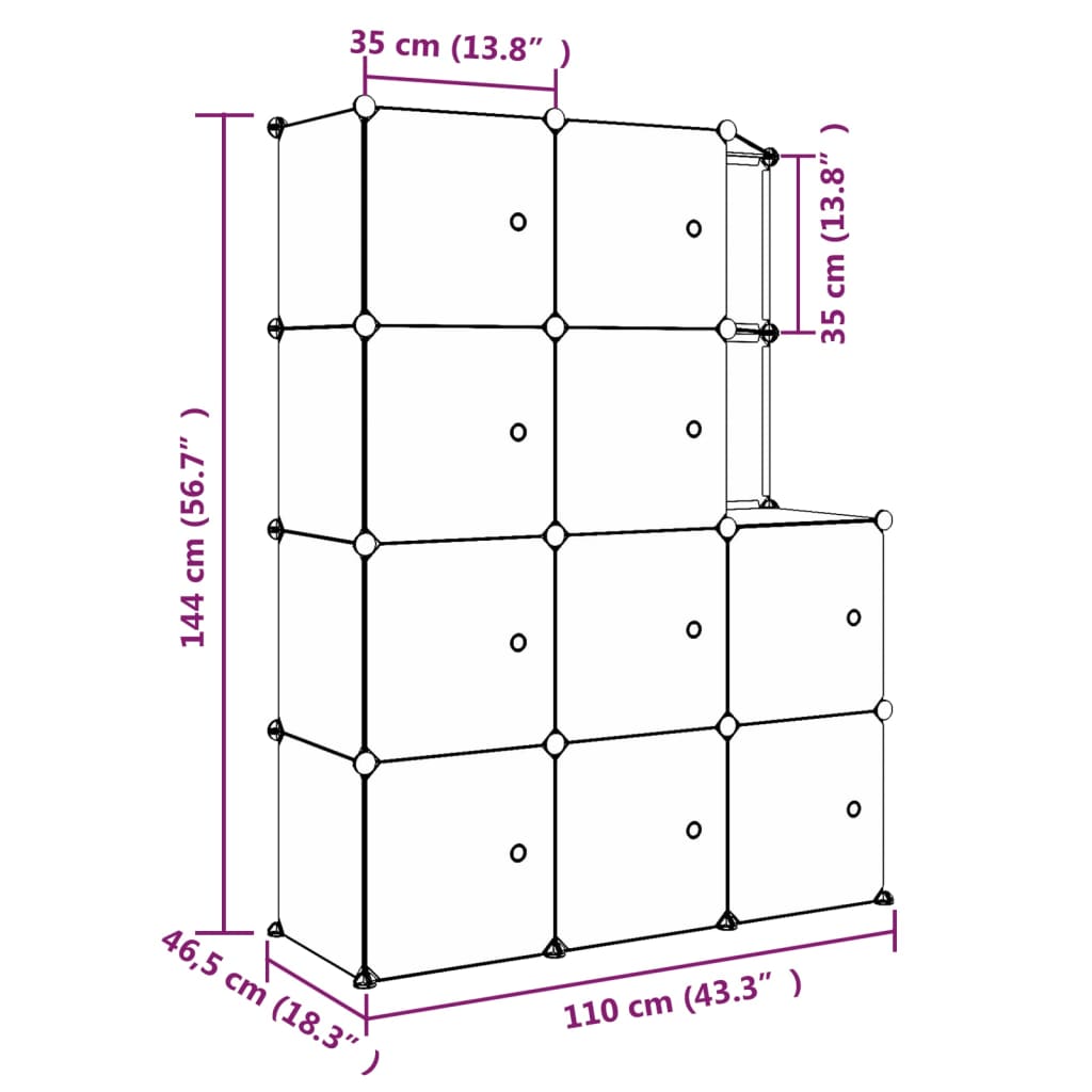 Scaffale Portaoggetti per Bambini con 10 Cubi Neri in PP - homemem39