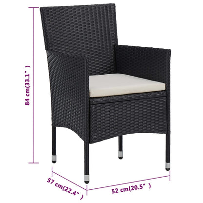 Set da Pranzo da Giardino 3 pz con Cuscini Nero - homemem39