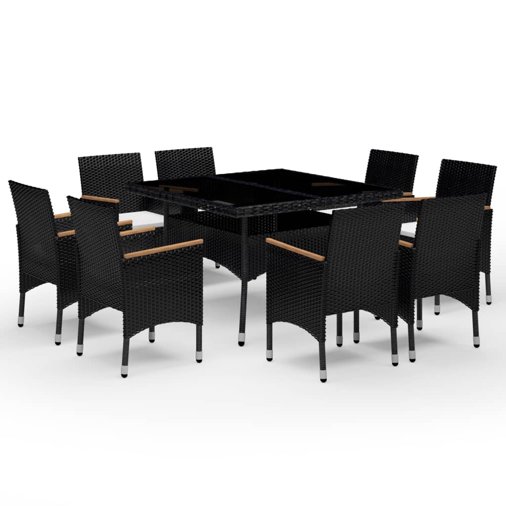 Set Pranzo da Giardino 9pz in Polyrattan e Vetro Temperato Nero - homemem39