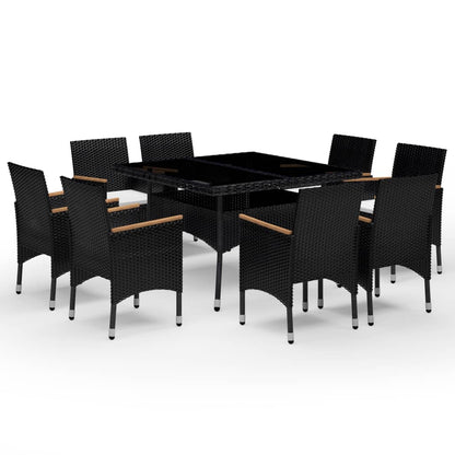 Set Pranzo da Giardino 9pz in Polyrattan e Vetro Temperato Nero - homemem39