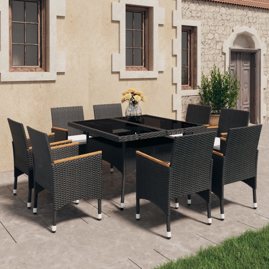 Set Pranzo da Giardino 9pz in Polyrattan e Vetro Temperato Nero - homemem39