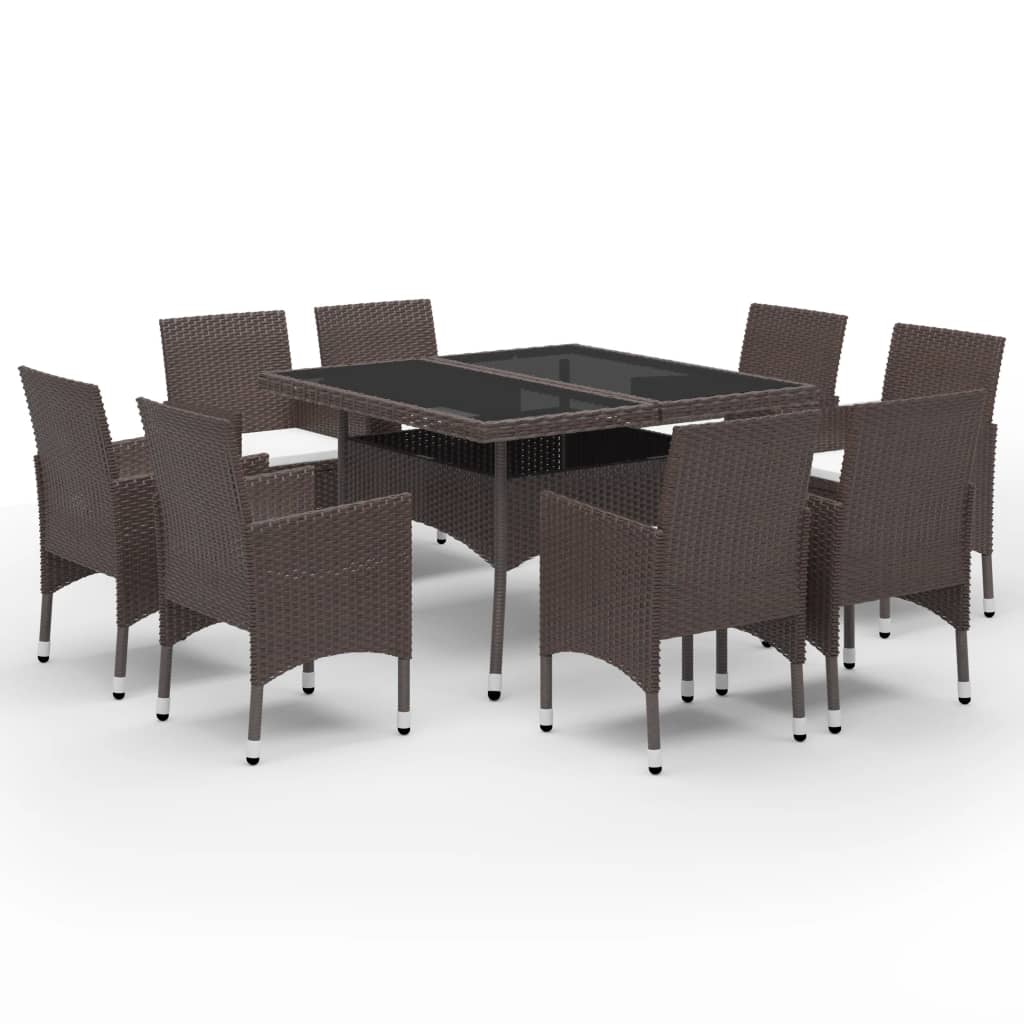 Set Pranzo da Giardino 9pz Polyrattan e Vetro Temperato Marrone - homemem39