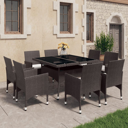 Set Pranzo da Giardino 9pz Polyrattan e Vetro Temperato Marrone - homemem39