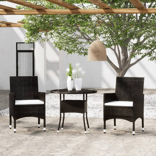 Set da Bistrot per Giardino 3 pz in Polyrattan e Vetro Nero - homemem39