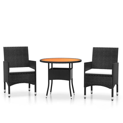 Set Bistrot da Giardino 3 pz Polyrattan e Legno Massello Nero - homemem39