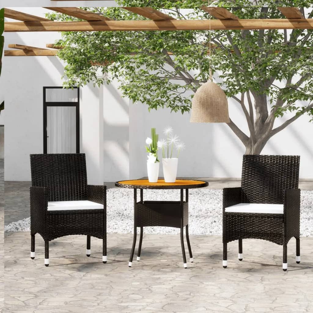 Set Bistrot da Giardino 3 pz Polyrattan e Legno Massello Nero - homemem39