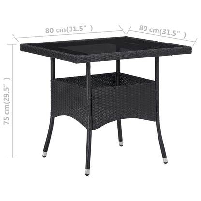 Set Pranzo da Giardino 3pz in Polyrattan e Vetro Temperato Nero - homemem39