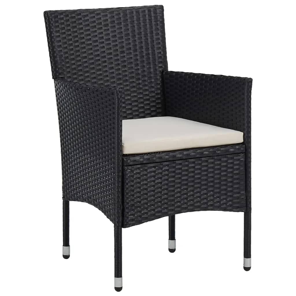 Set Pranzo da Giardino 3pz in Polyrattan e Vetro Temperato Nero - homemem39