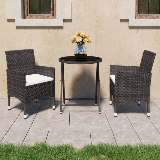 Set Bistrot Giardino 3 pz Polyrattan e Vetro Temperato Marrone - homemem39