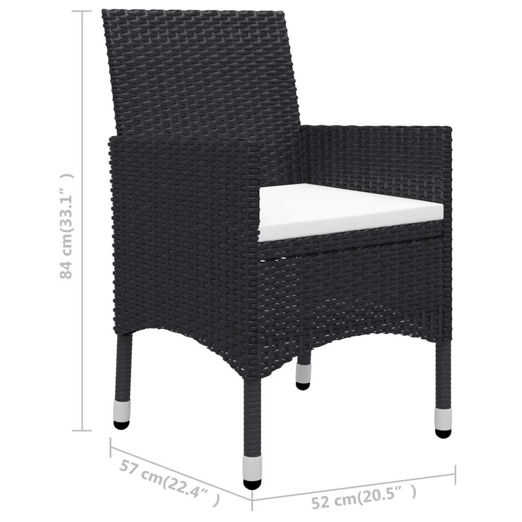 Set Pranzo da Giardino 3pz in Polyrattan e Vetro Temperato Nero - homemem39