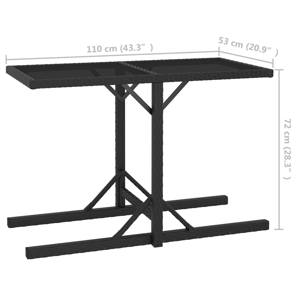 Set Pranzo da Giardino 3pz in Polyrattan e Vetro Temperato Nero - homemem39