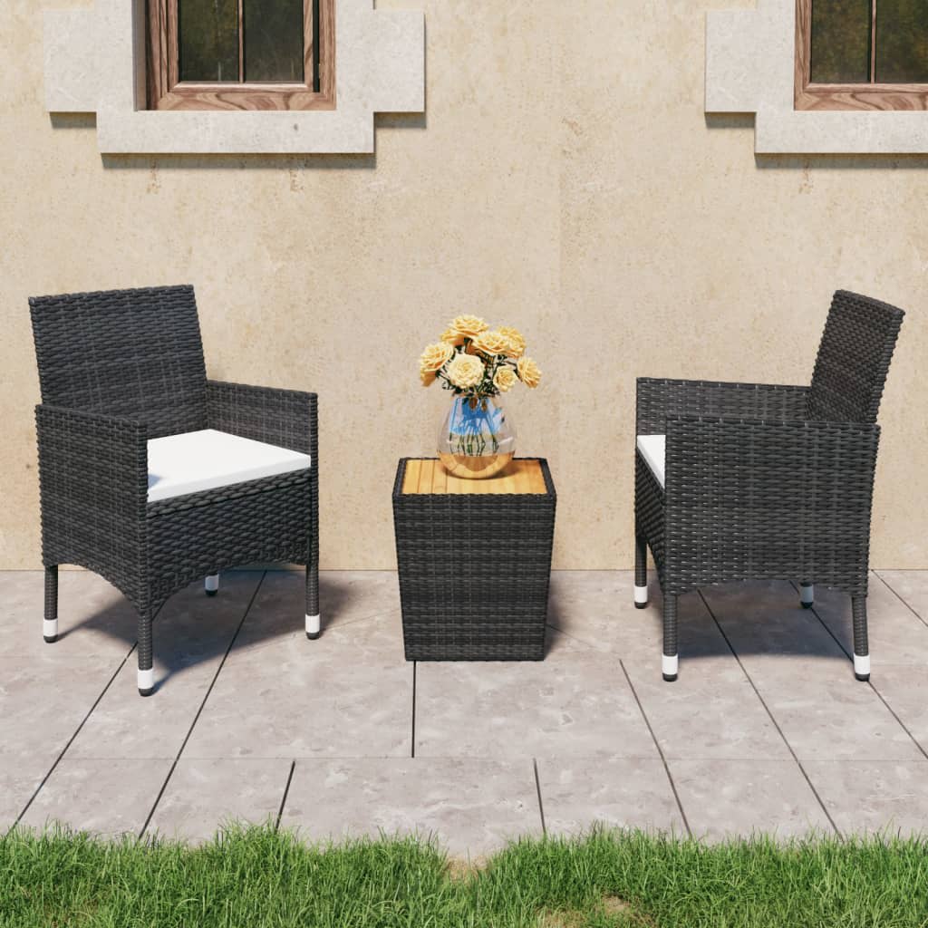 Set Bistrot da Giardino 3 pz Polyrattan e Legno Massello Nero - homemem39