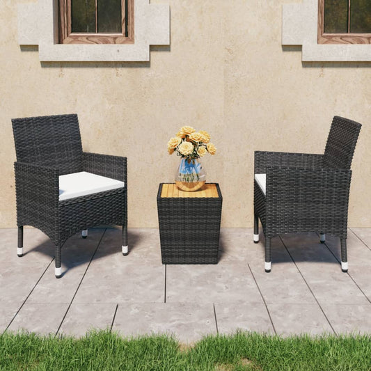 Set Bistrot da Giardino 3 pz Polyrattan e Legno Massello Nero - homemem39