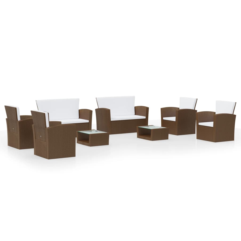 Set Divani da Giardino 8 pz con Cuscini in Polyrattan Marrone