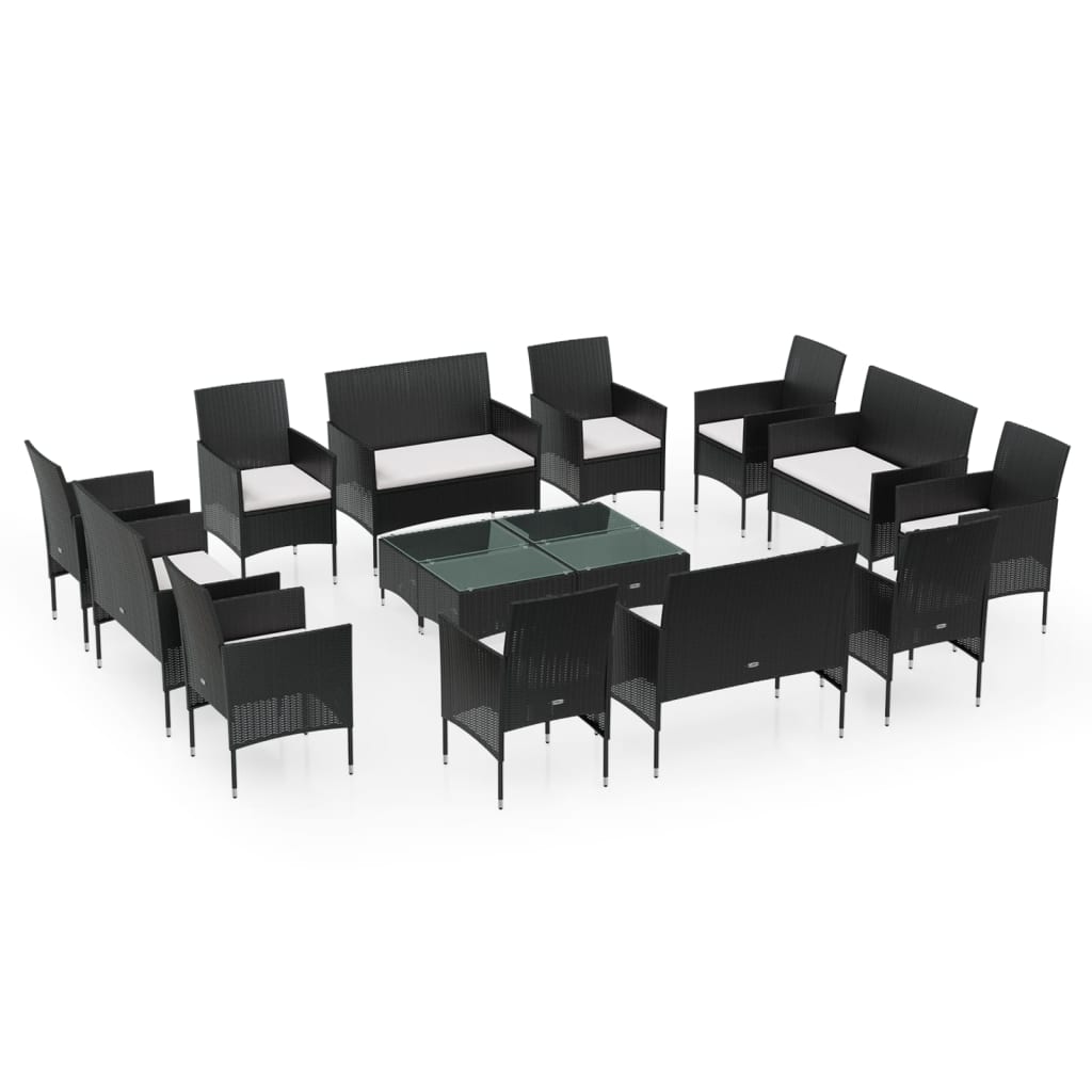 Set Divani da Giardino 16 pz con Cuscini in Polyrattan Nero - homemem39