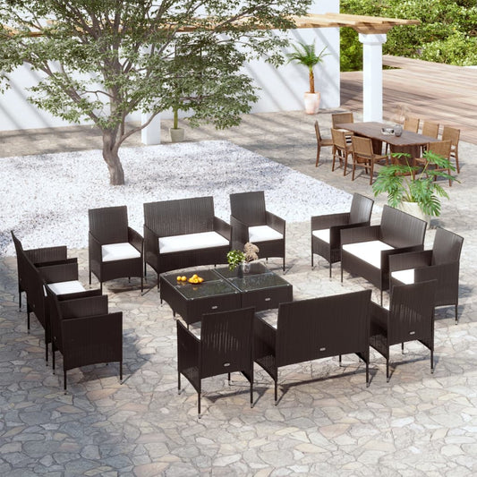 Set Divani da Giardino 16 pz con Cuscini in Polyrattan Nero - homemem39