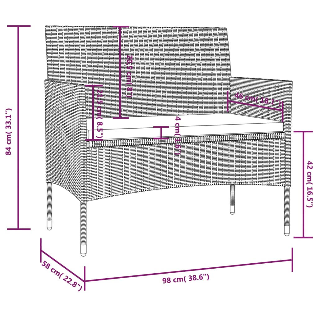 Set Divani da Giardino 8 pz con Cuscini in Polyrattan Grigio