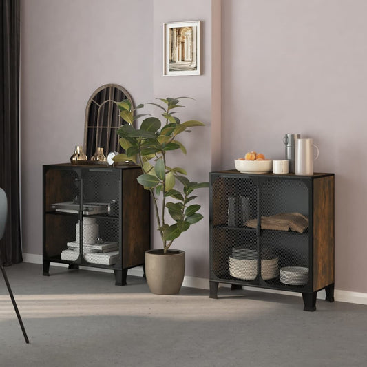 Armadietti 2 pz Marrone Rustico 72x36x82 cm Metallo e MDF | homemem39