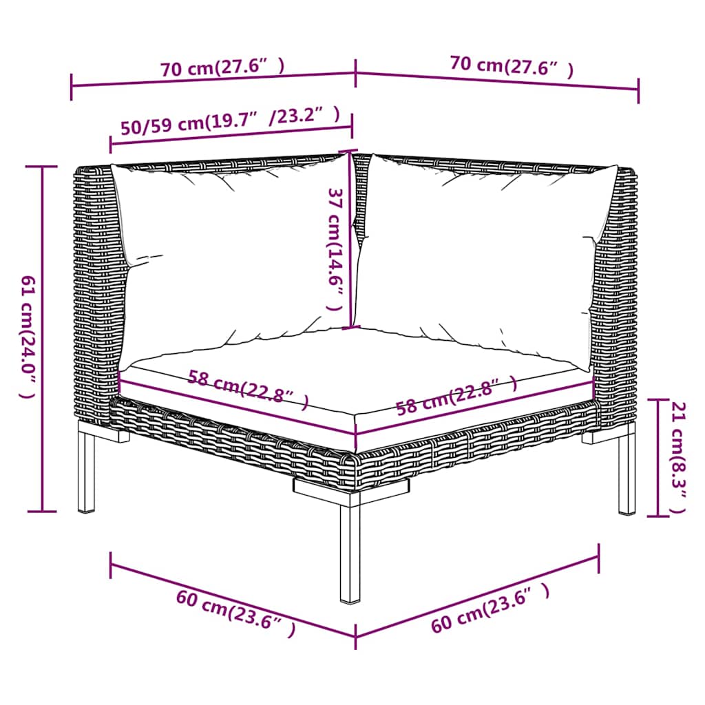 Divani da Giardino 2pz con Cuscini in Polyrattan Mezzo Tondo