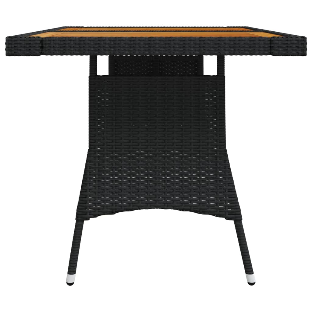 Tavolo Giardino Nero 130x70x72cm Polyrattan e Massello d'Acacia