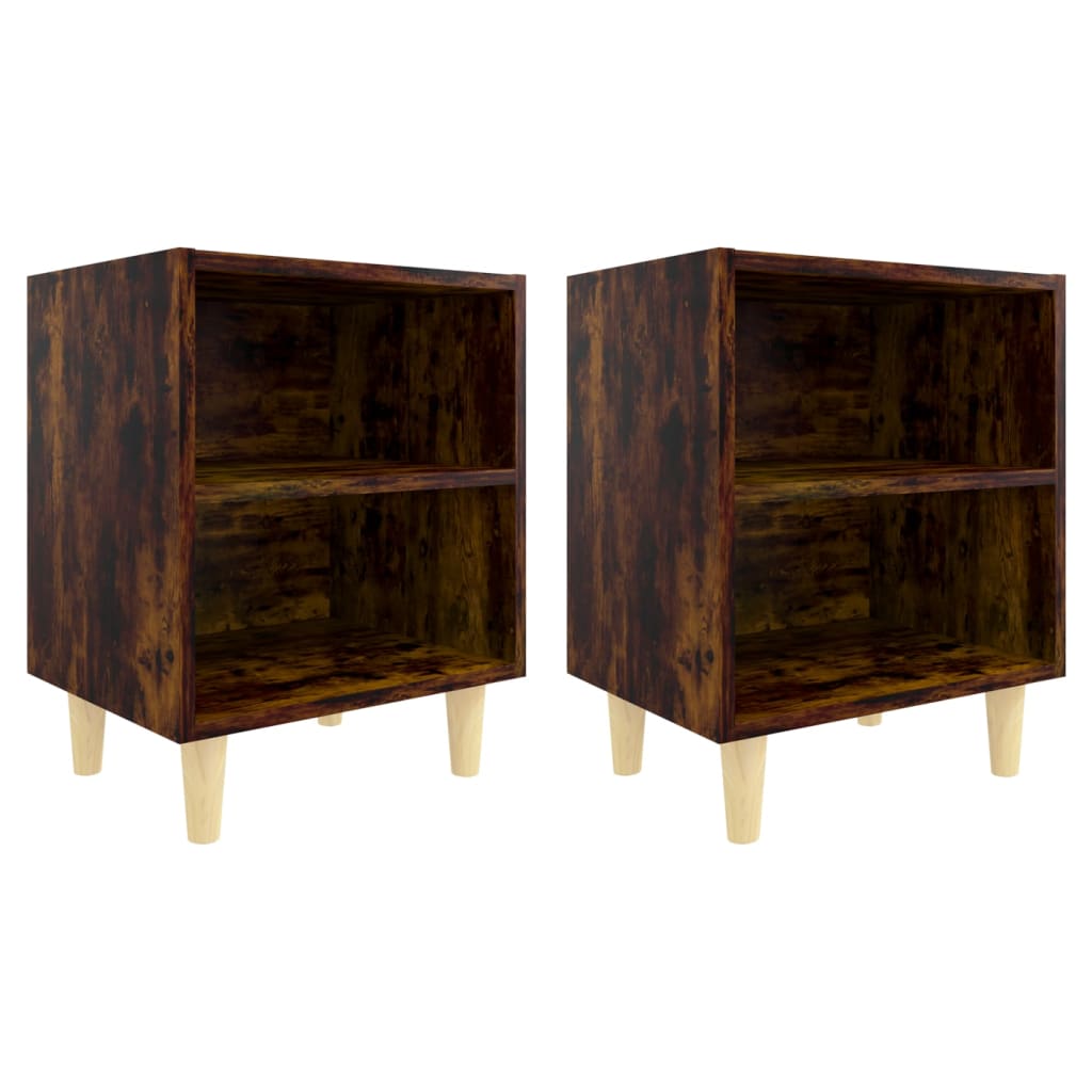 Comodini con Gambe in Legno Massello 2pz Rovere Fumo 40x30x50cm - homemem39