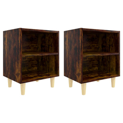 Comodini con Gambe in Legno Massello 2pz Rovere Fumo 40x30x50cm - homemem39