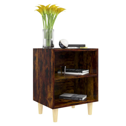 Comodini con Gambe in Legno Massello 2pz Rovere Fumo 40x30x50cm - homemem39