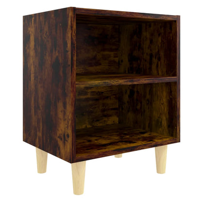Comodini con Gambe in Legno Massello 2pz Rovere Fumo 40x30x50cm - homemem39