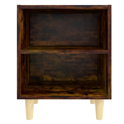 Comodini con Gambe in Legno Massello 2pz Rovere Fumo 40x30x50cm | homemem39