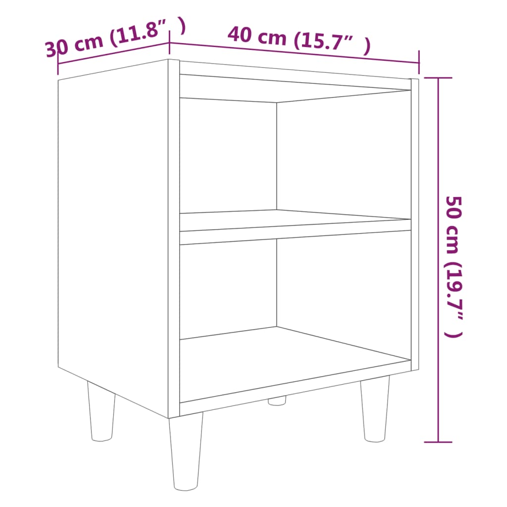 Comodini con Gambe in Legno Massello 2pz Rovere Fumo 40x30x50cm - homemem39