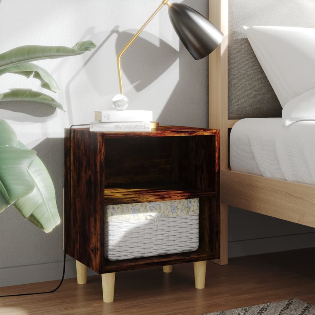 Comodini con Gambe in Legno Massello 2pz Rovere Fumo 40x30x50cm - homemem39