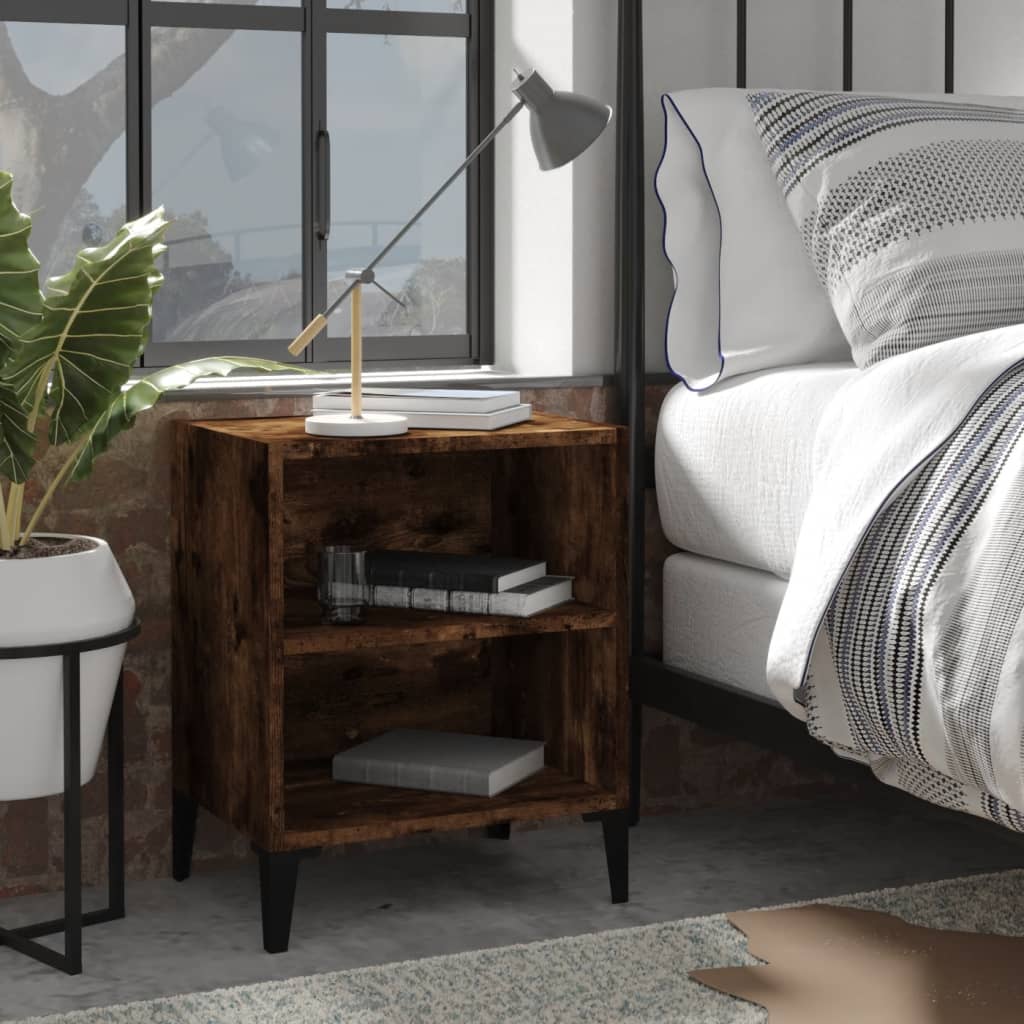 Comodino con Gambe in Metallo Rovere Fumo 40x30x50 cm - homemem39