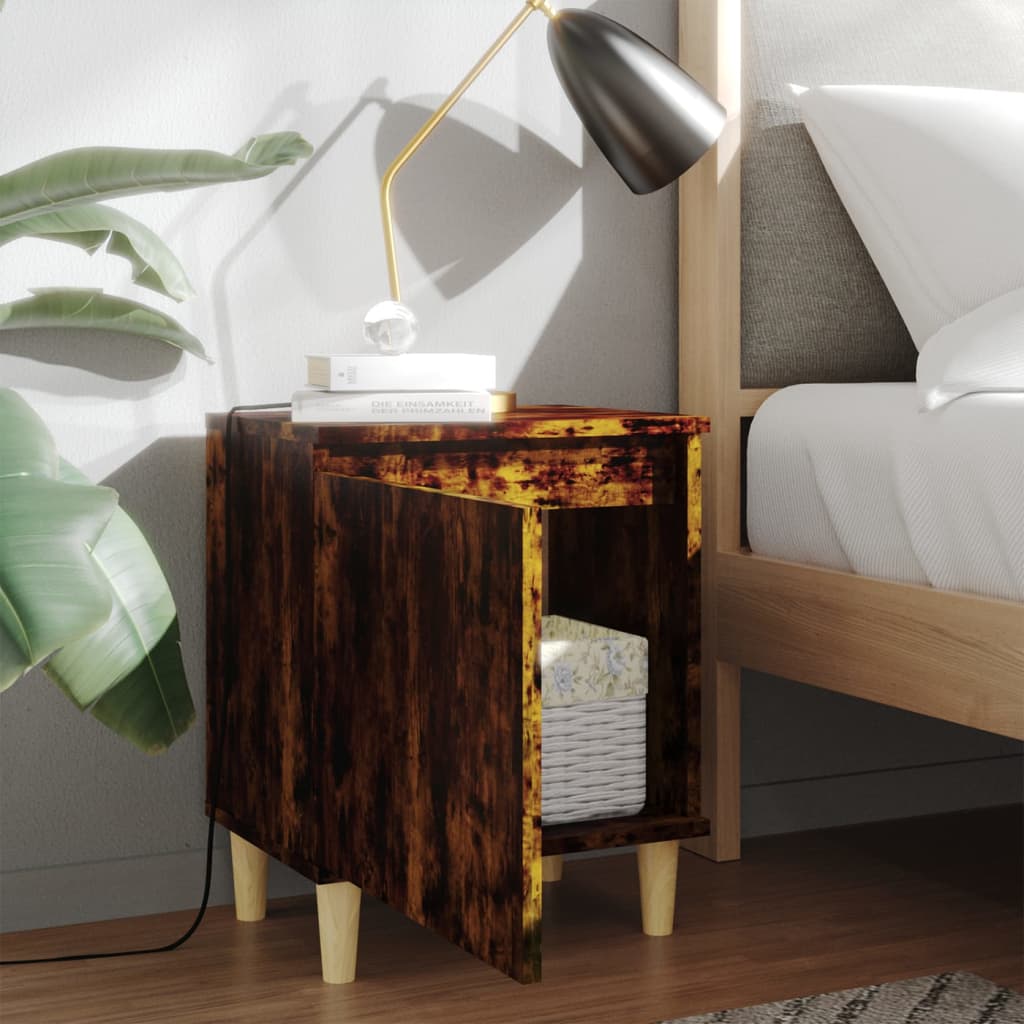 Bedside tables with solid wood legs 2pcs smoked oak 40x30x50cm