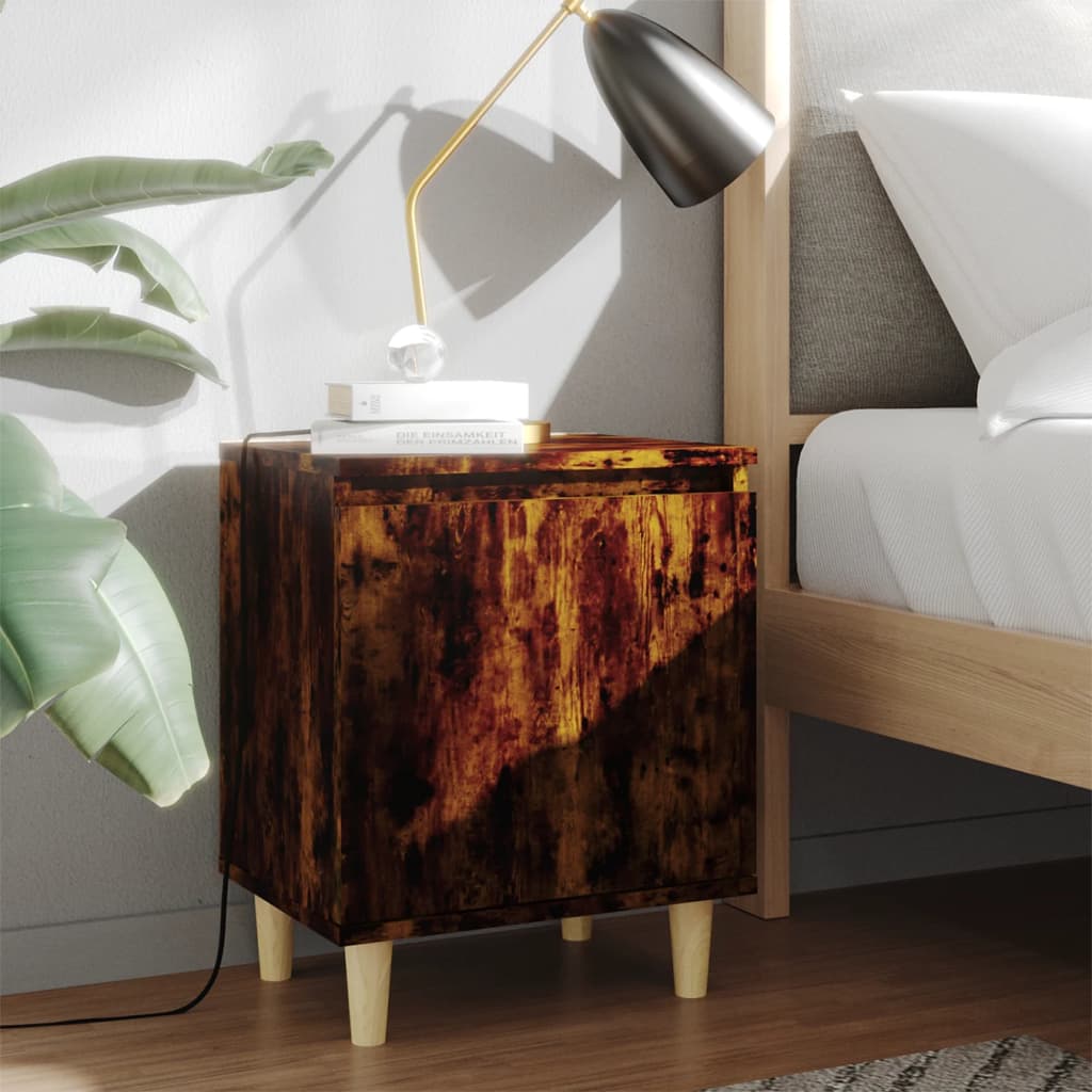 Bedside tables with solid wood legs 2pcs smoked oak 40x30x50cm