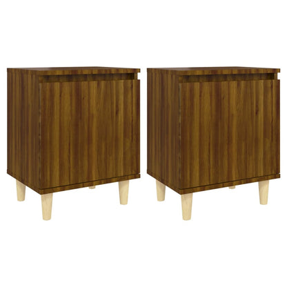 Bedside tables with solid wood legs 2 pcs Brown Oak 40x30x50cm