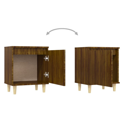 Bedside tables with solid wood legs 2 pcs Brown Oak 40x30x50cm