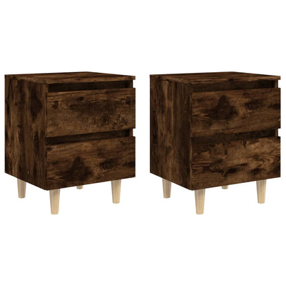 Comodini con Gambe in Legno Massello 2pz Rovere Fumo 40x30x50cm - homemem39