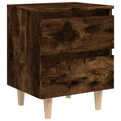 Comodini con Gambe in Legno Massello 2pz Rovere Fumo 40x30x50cm - homemem39