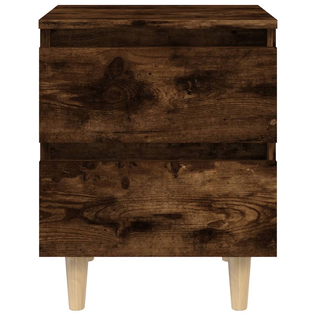 Comodini con Gambe in Legno Massello 2pz Rovere Fumo 40x30x50cm - homemem39