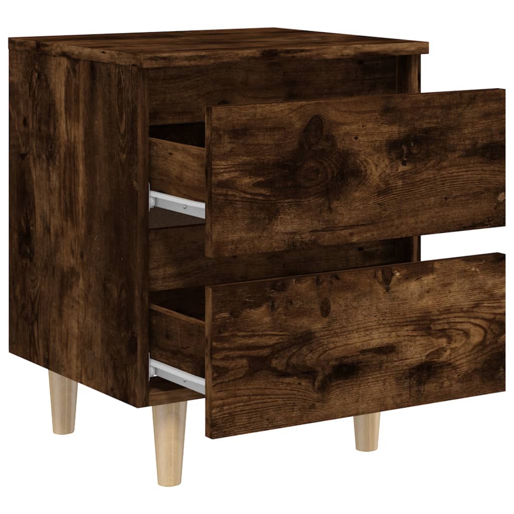Comodini con Gambe in Legno Massello 2pz Rovere Fumo 40x30x50cm - homemem39