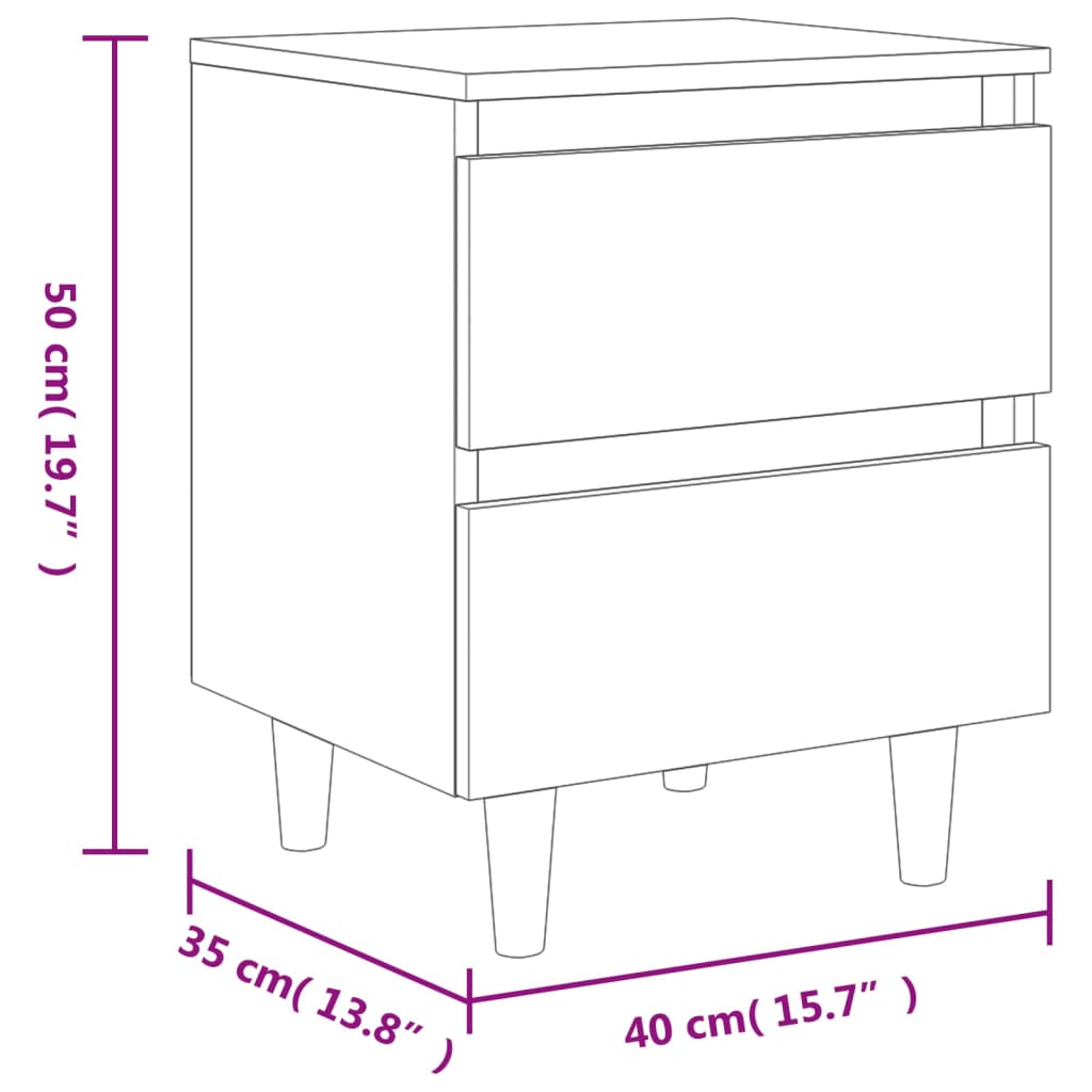 Comodini con Gambe in Legno Massello 2pz Rovere Fumo 40x30x50cm - homemem39