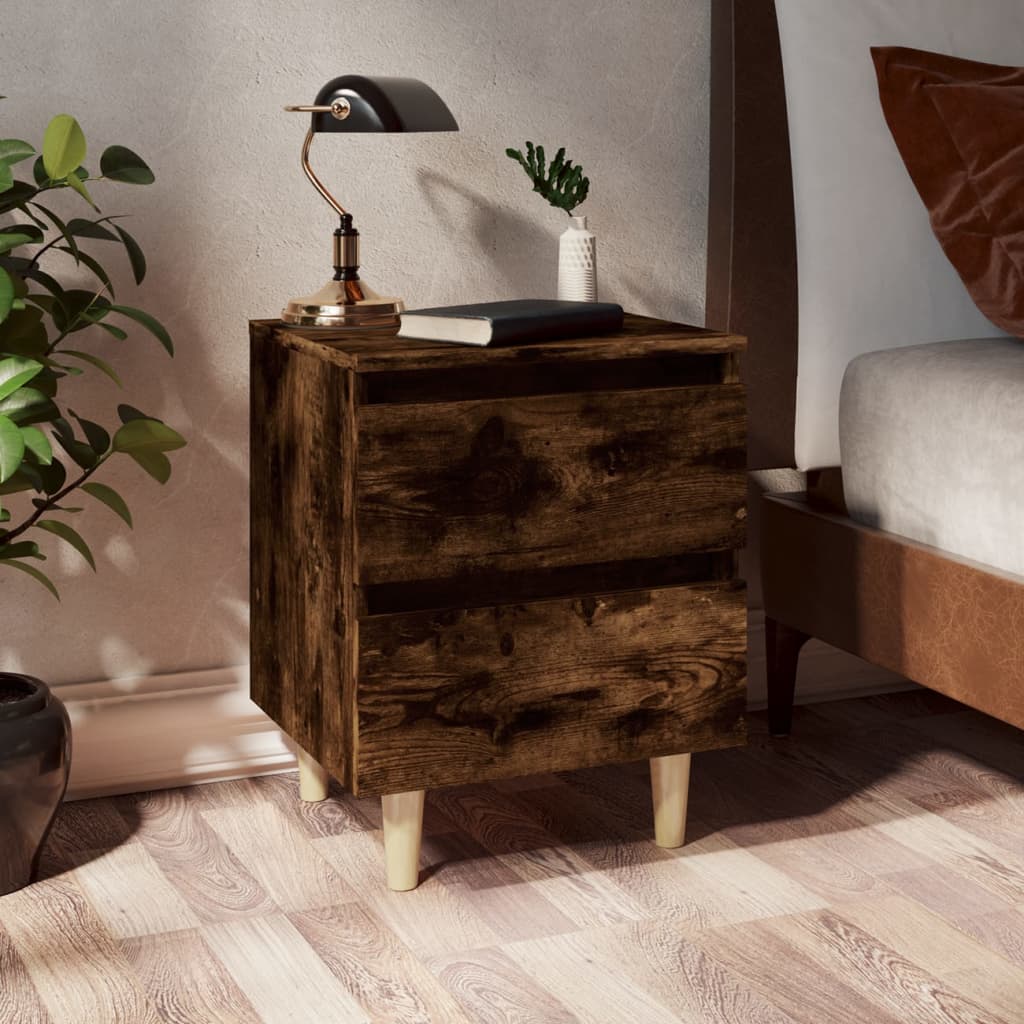 Comodini con Gambe in Legno Massello 2pz Rovere Fumo 40x30x50cm - homemem39