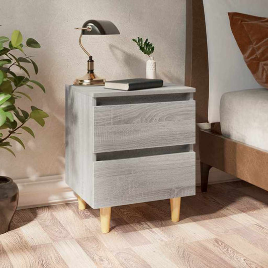 Comodini Gambe in Legno Massello 2 pz Grigio Sonoma 40x30x50 cm
