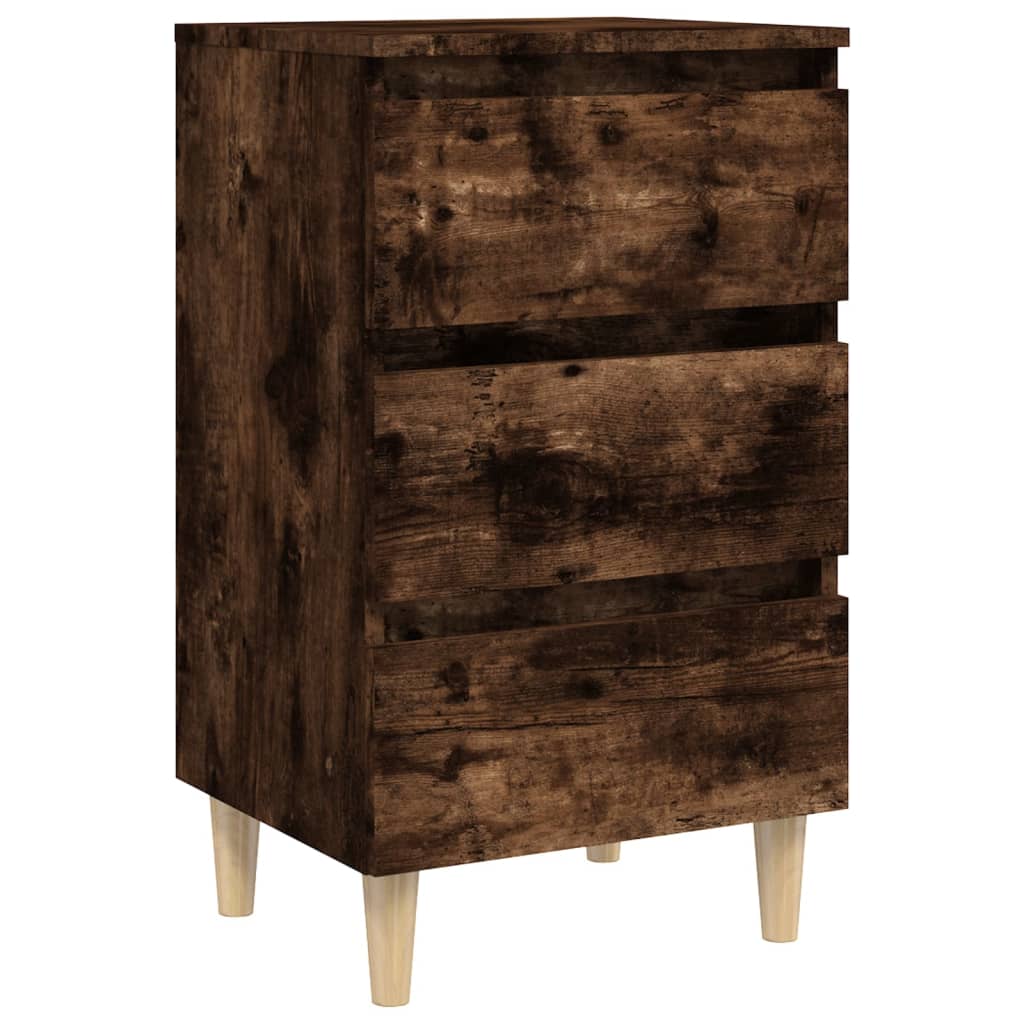 Comodino con Gambe in Legno Massello Rovere Fumo 40x35x69 cm - homemem39