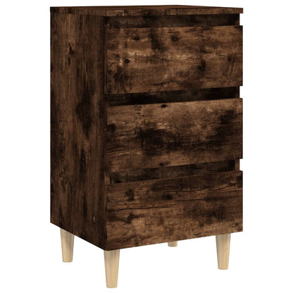 Comodino con Gambe in Legno Massello Rovere Fumo 40x35x69 cm - homemem39