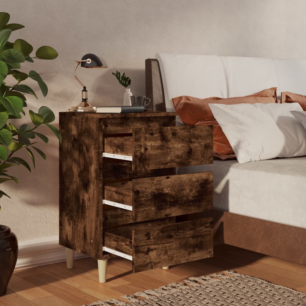 Comodino con Gambe in Legno Massello Rovere Fumo 40x35x69 cm - homemem39
