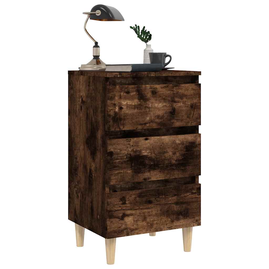 Comodino con Gambe in Legno Massello Rovere Fumo 40x35x69 cm | homemem39