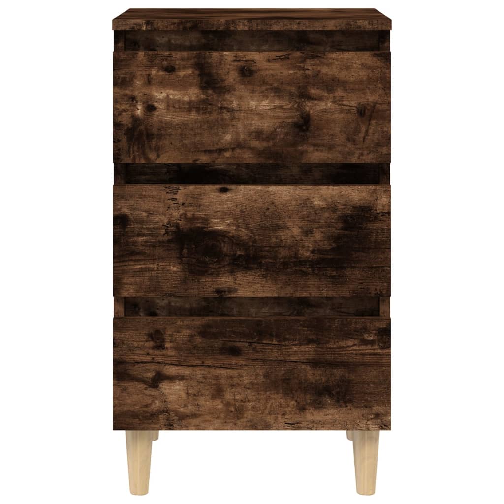 Comodino con Gambe in Legno Massello Rovere Fumo 40x35x69 cm - homemem39