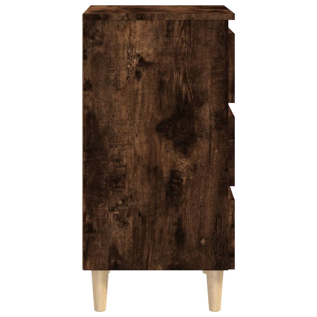 Comodino con Gambe in Legno Massello Rovere Fumo 40x35x69 cm - homemem39